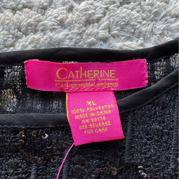 Catherine Malendrino Cora black sequin silky top party blouse flutter XL new - Picture 2 of 9